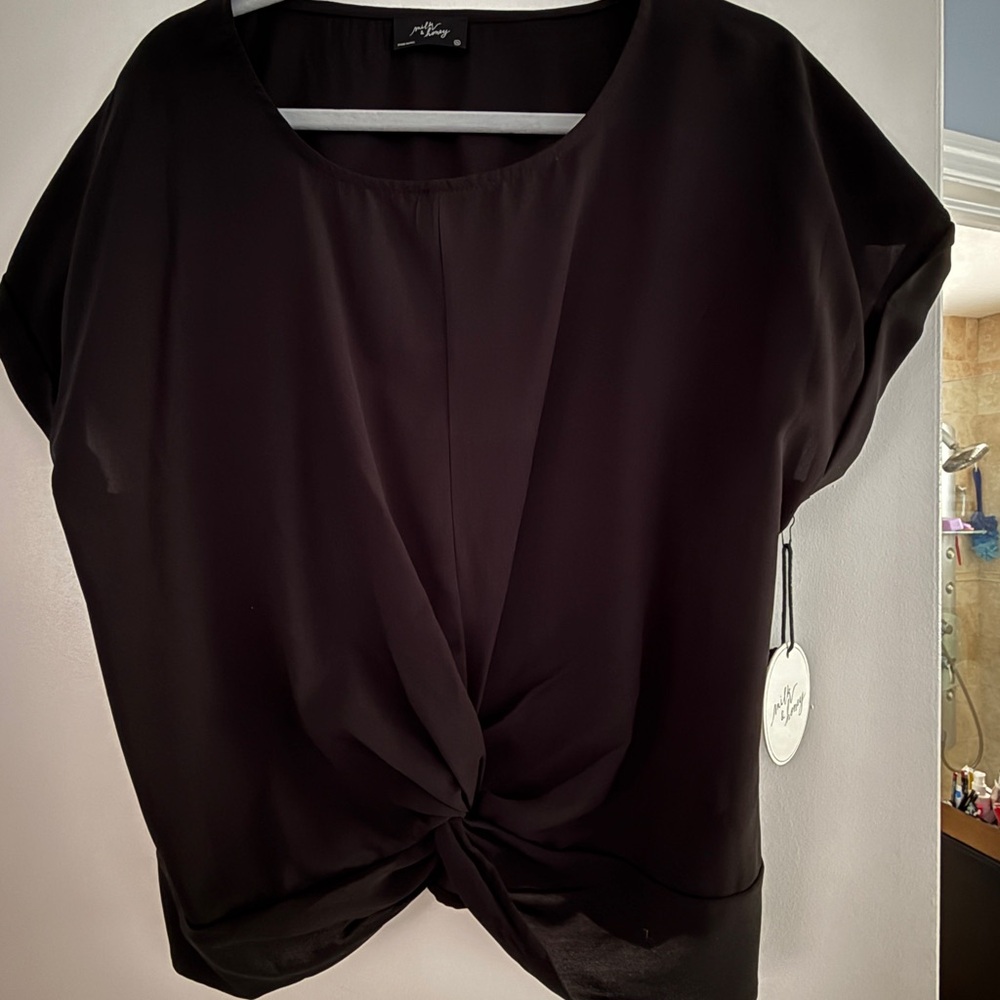 Milly Black Dolman Sleeve Tie Front Blouse